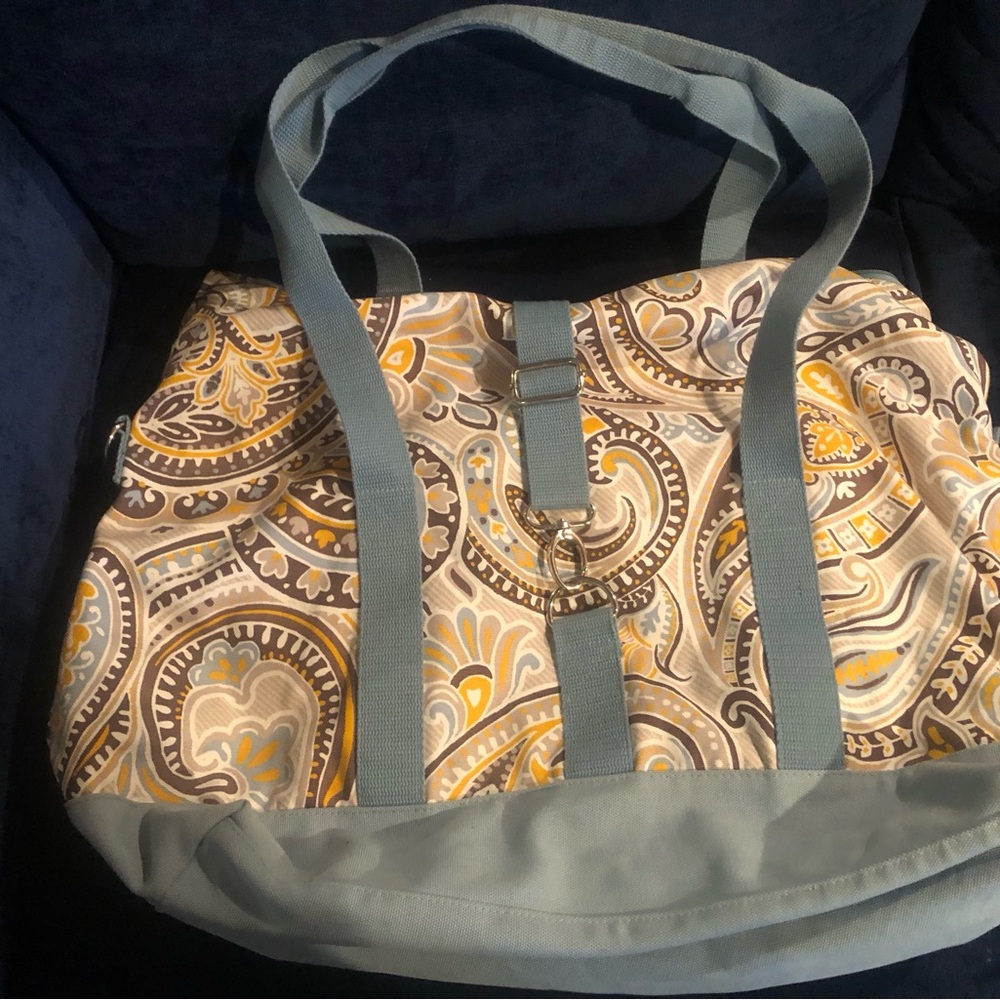 Thirty-One Blue and Yellow Tote Bag with Swirl Design
